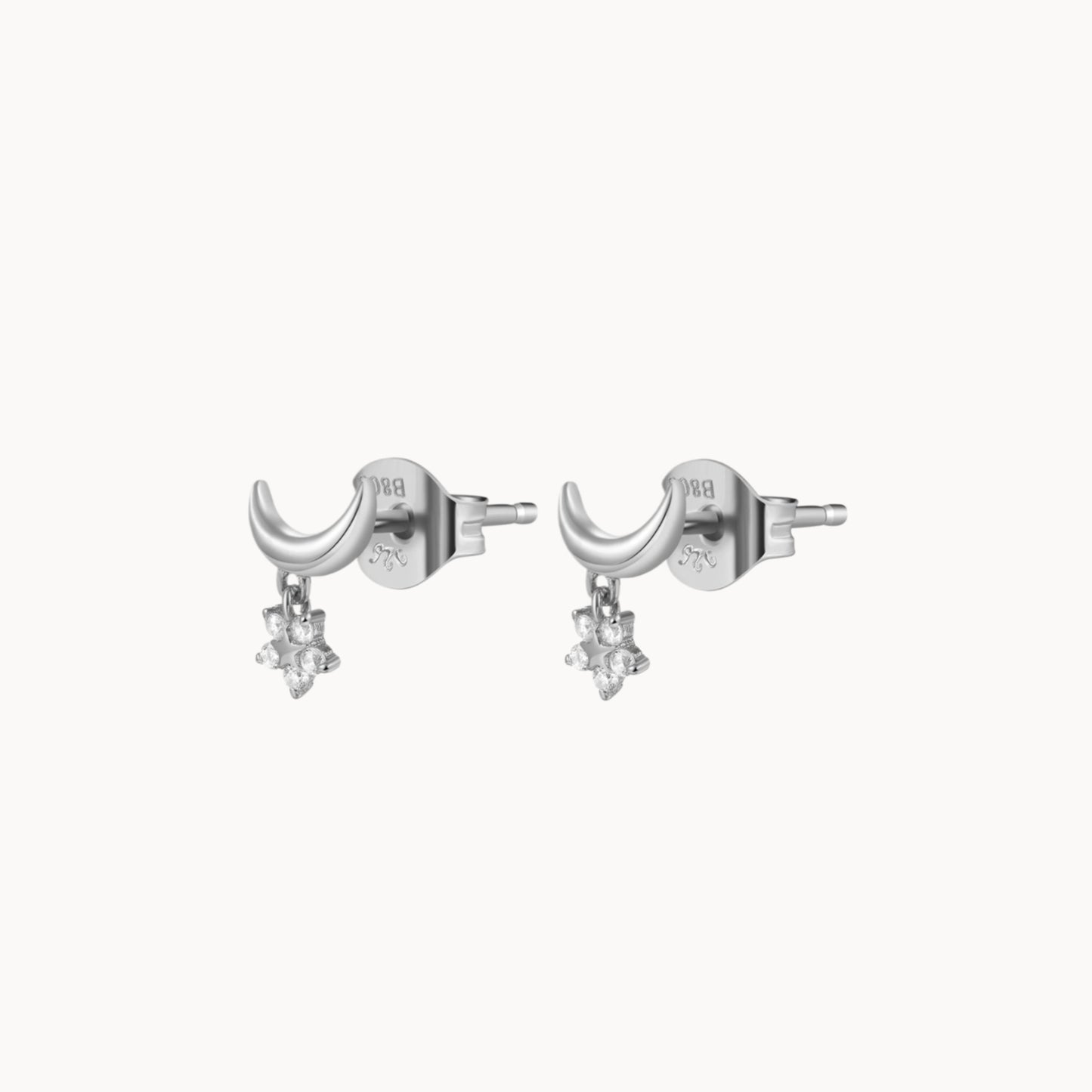 Puces d'oreilles lune pendentif étoile zircons doré ou argent