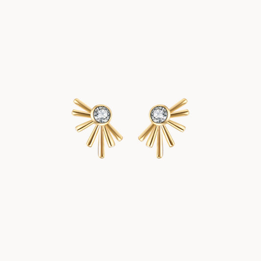 Boucles d'oreilles puces demi soleil et zircon doré ou argent