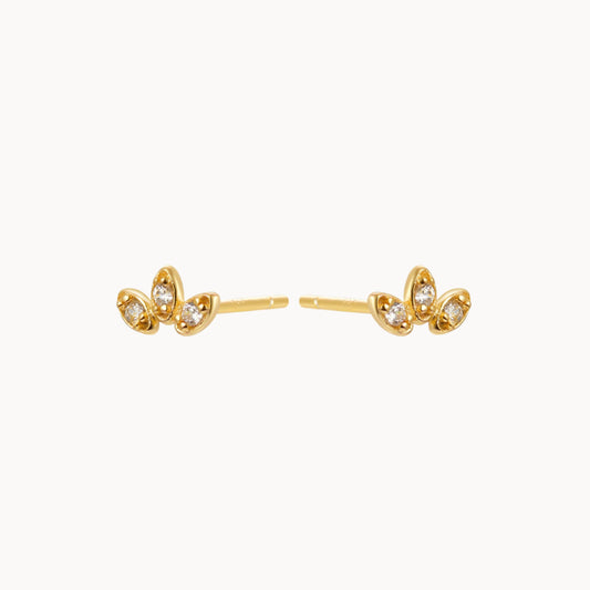 Boucles d'oreilles puces fleur trois pétales avec zircons doré ou argent