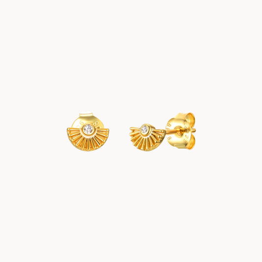 Boucles oreilles clous éventail avec zircons argent ou doré