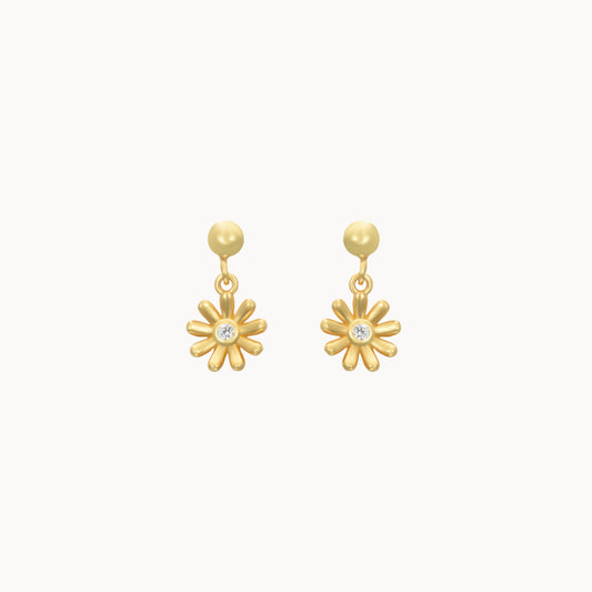 Petites puces d'oreilles fleur pendante femme argent ou doré