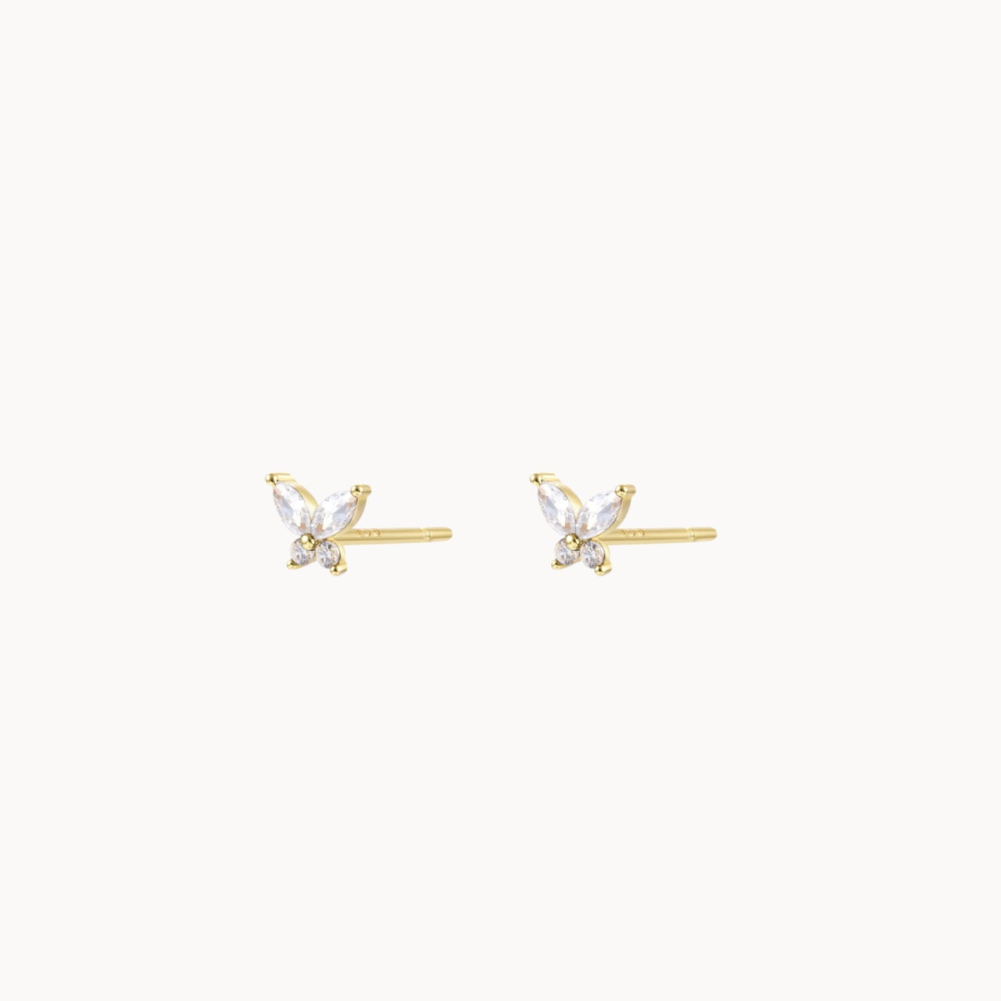 Puces d'oreilles forme papillon avec zircons pour femme doré ou argent