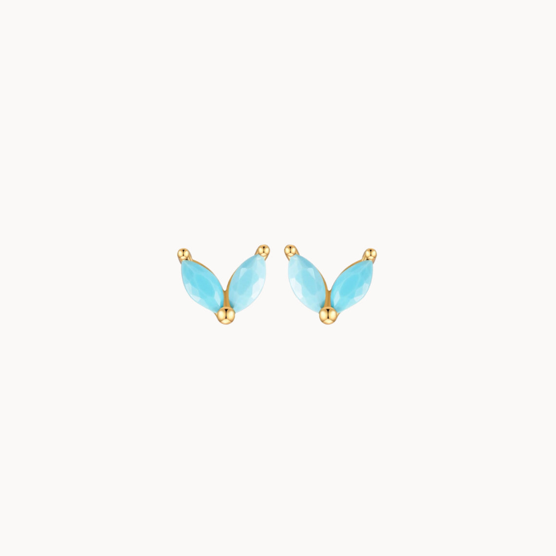 Clous d'oreilles fleur deux pétales turquoises doré ou argent