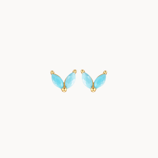 Clous d'oreilles fleur deux pétales turquoises doré ou argent
