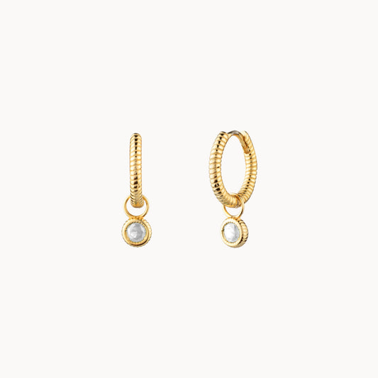 Petites créoles rayées pendentif zircon pour femme argent ou doré