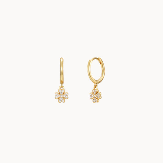 Boucles d'oreilles cerceaux pendentifs trèfles avec zircons