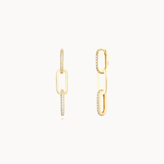 Boucles d'oreilles maillons avec zircons femme argent ou doré