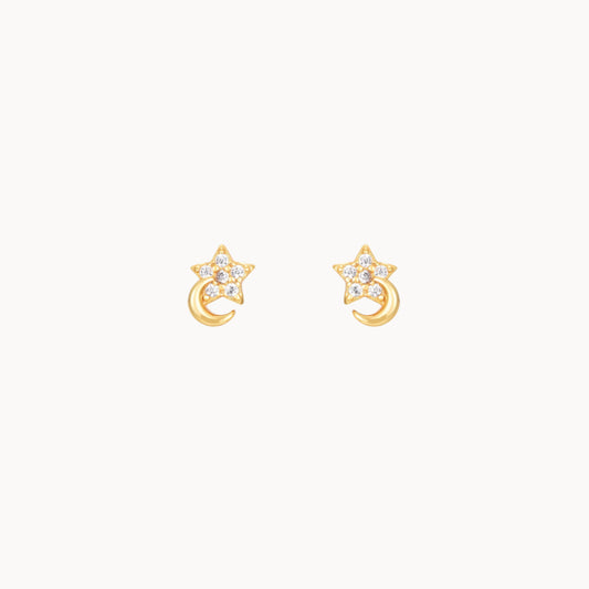 Petites boucles d'oreilles clous lune et étoile zircons femme doré ou argent