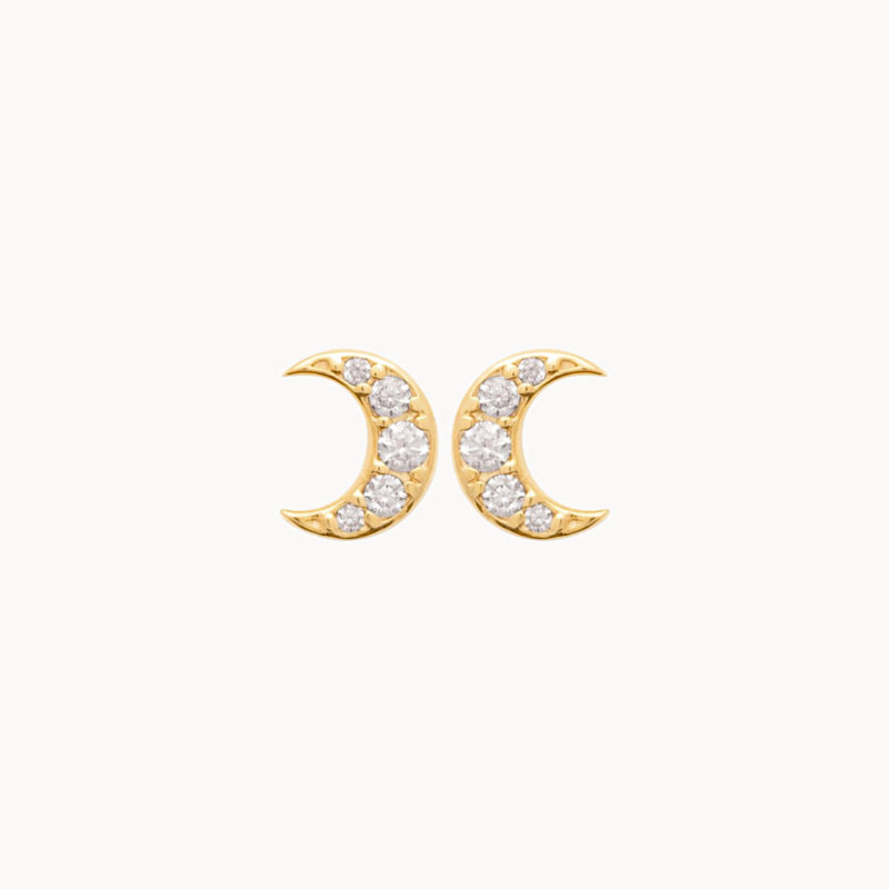 Petits clous d'oreilles lune avec zircons argent ou doré