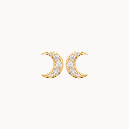 Petits clous d'oreilles lune avec zircons argent ou doré