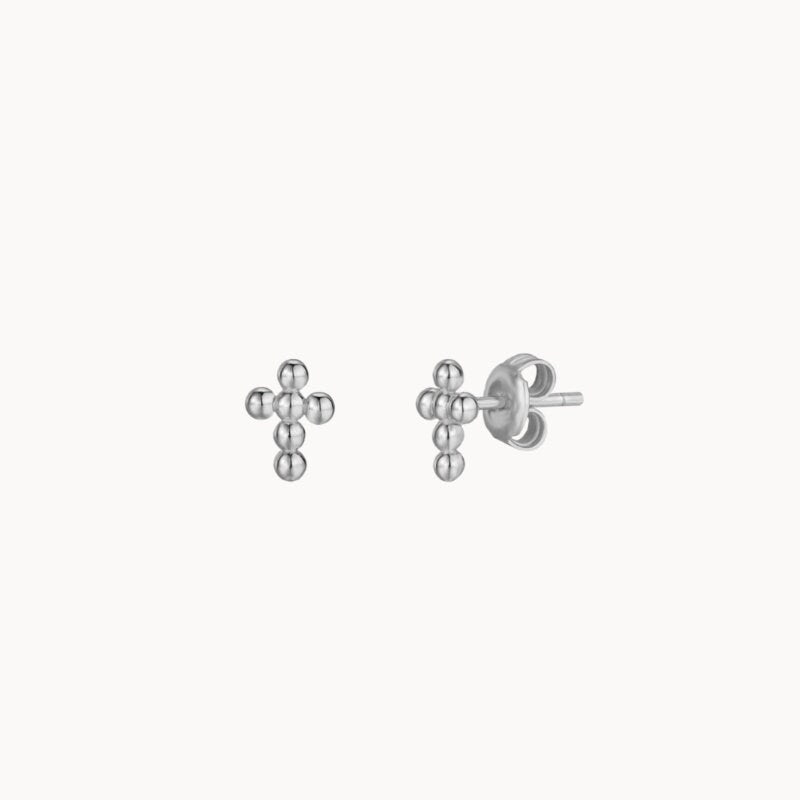 Boucles oreilles puces croix boules femme doré ou argent