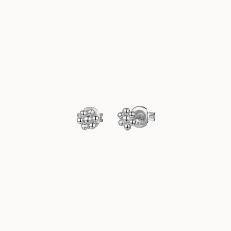 Clous d'oreilles fleurs boules pour femme doré ou argent