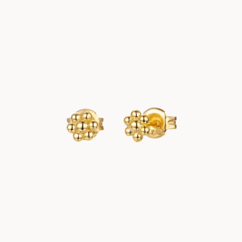 Clous d'oreilles fleurs boules pour femme doré ou argent