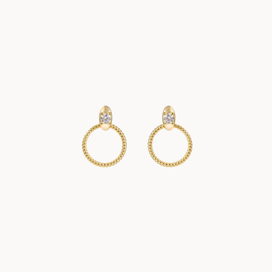 Puces d'oreilles anneau torsadé et zircon femme argent ou doré