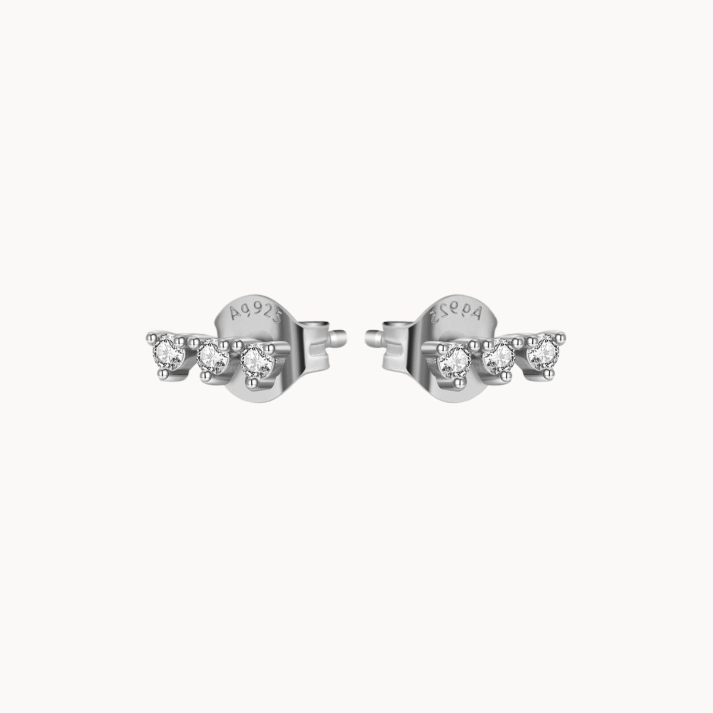 Puces d'oreilles trois zircons femme argent ou doré
