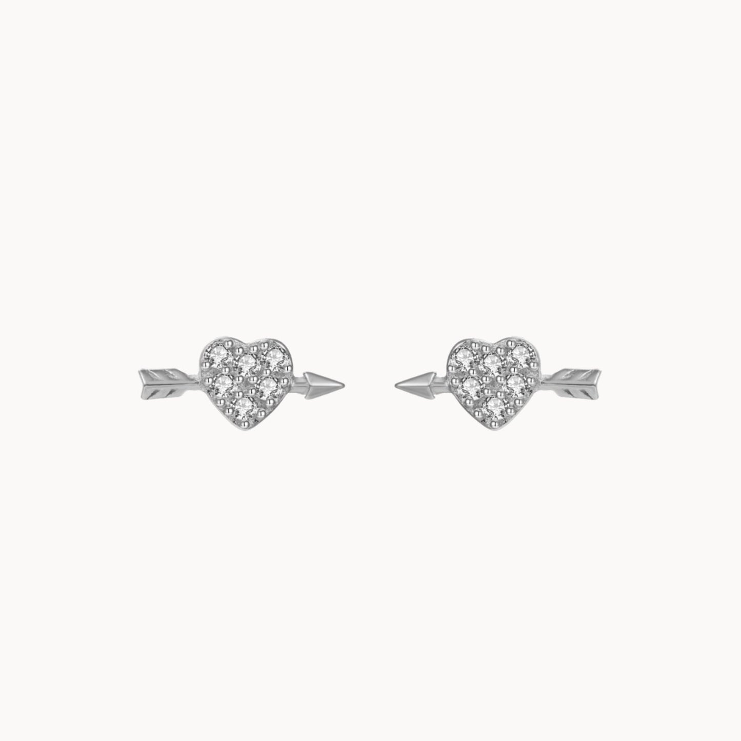 puces d'oreilles coeur flèche avec zircons femme argent ou doré