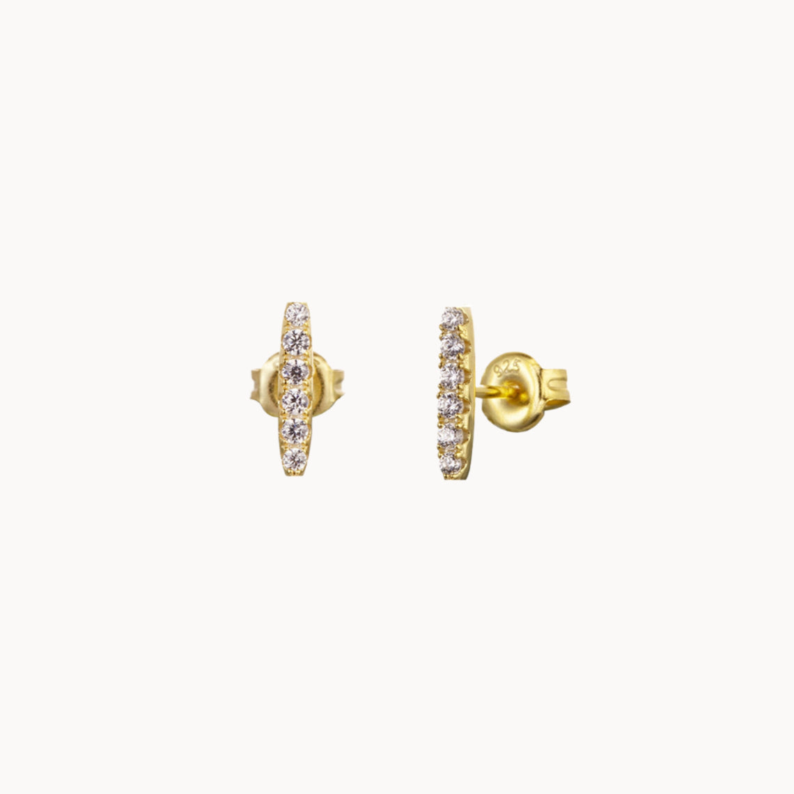 Petites boucles d'oreilles puces barre zircons argent ou doré