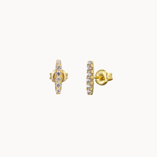 Petites boucles d'oreilles puces barre zircons argent ou doré