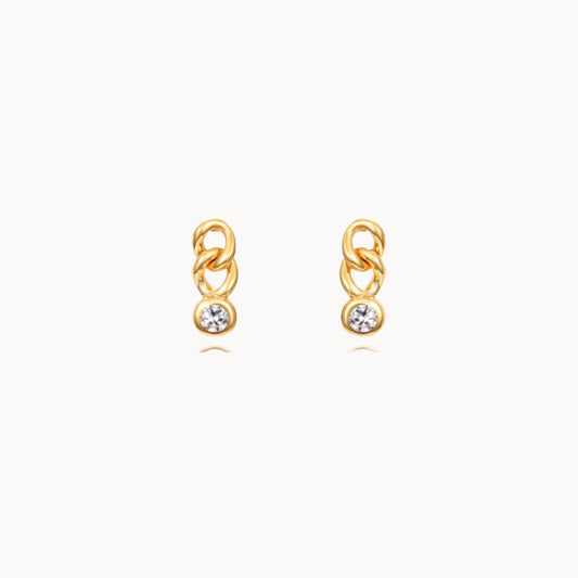 Clous d'oreilles maillons et zircon femme doré ou argent