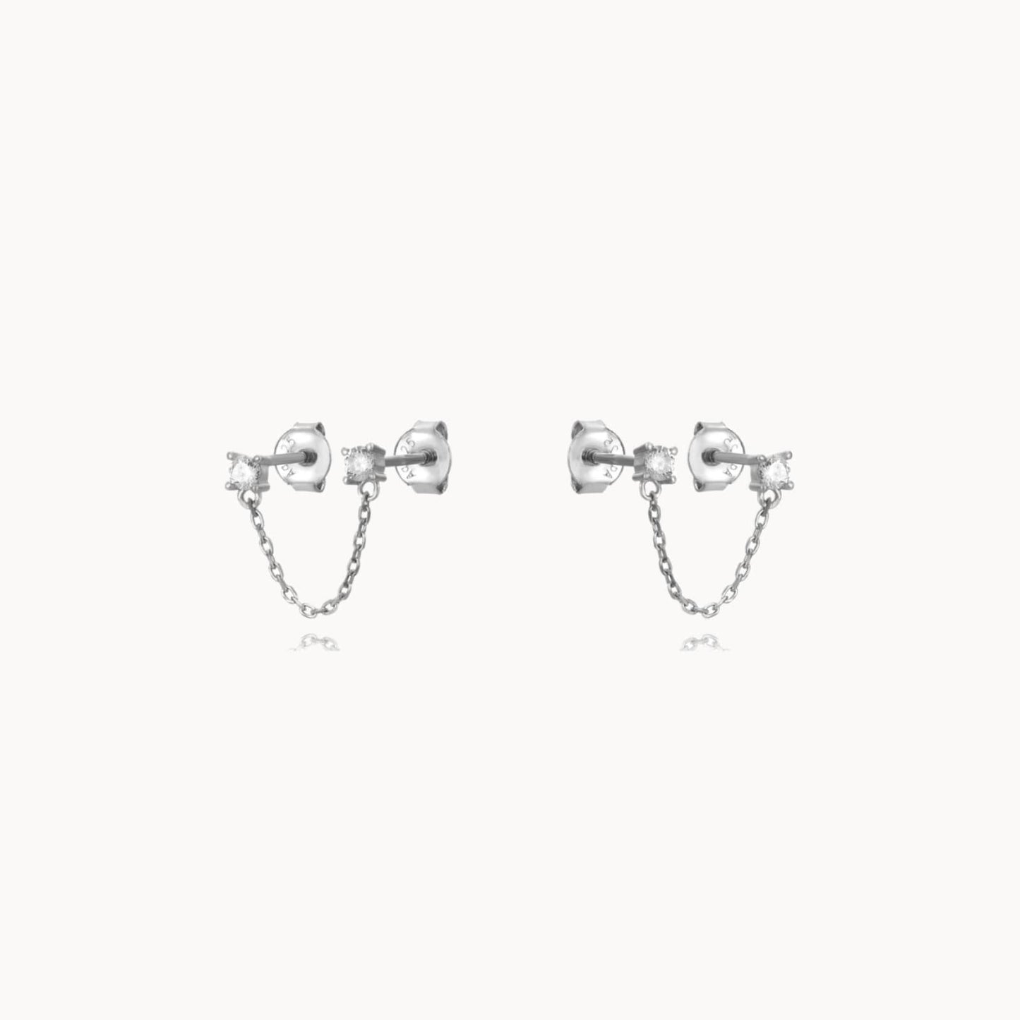 Puces d'oreilles femme deux trous avec chaine doré ou argent
