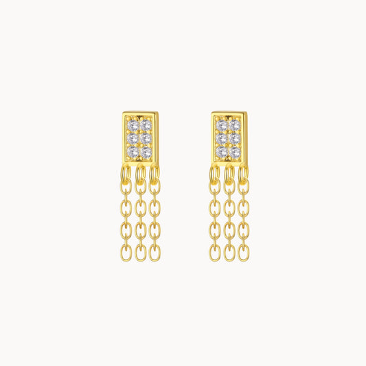 Boucles d'oreilles puces rectangle zircons avec chaines argent ou doré