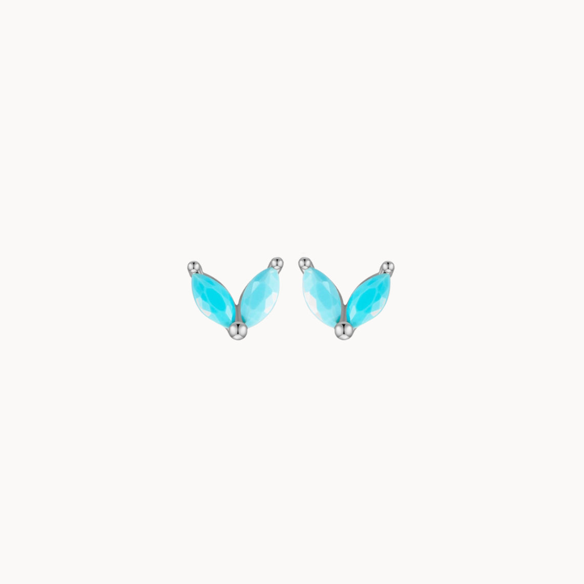 Clous d'oreilles fleur deux pétales turquoises doré ou argent