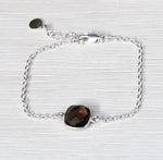 Bracelet pierre de gemmes quartz fumé sur chaine argent 925