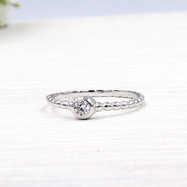 Bague argent 925 et solitaire pierre zircon sertie - unbijouforyou