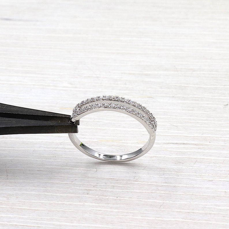Bague argent 925 femme et double rangs zircons