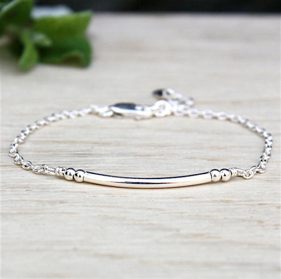 bracelet jonc et perles en argent 925 sur chaine pour femme
