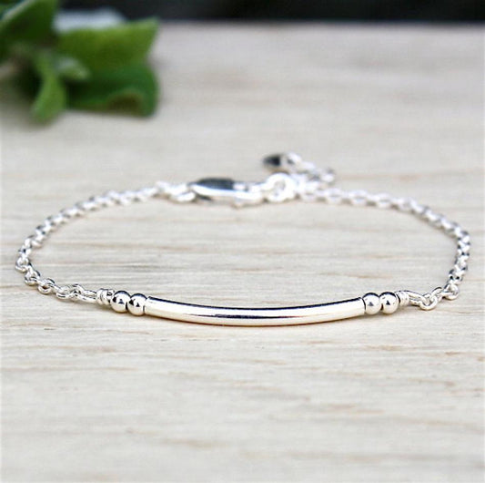 bracelet jonc et perles en argent 925 sur chaine pour femme