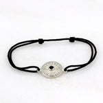 bracelet cordon femme médaille soleil argent 925 et zircon noir