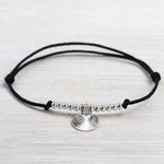 Bracelet cordon médaille striée et perles en argent 925 pour femme