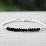 Bracelet perles argent 925 et pierres de gemmes spinelles noires