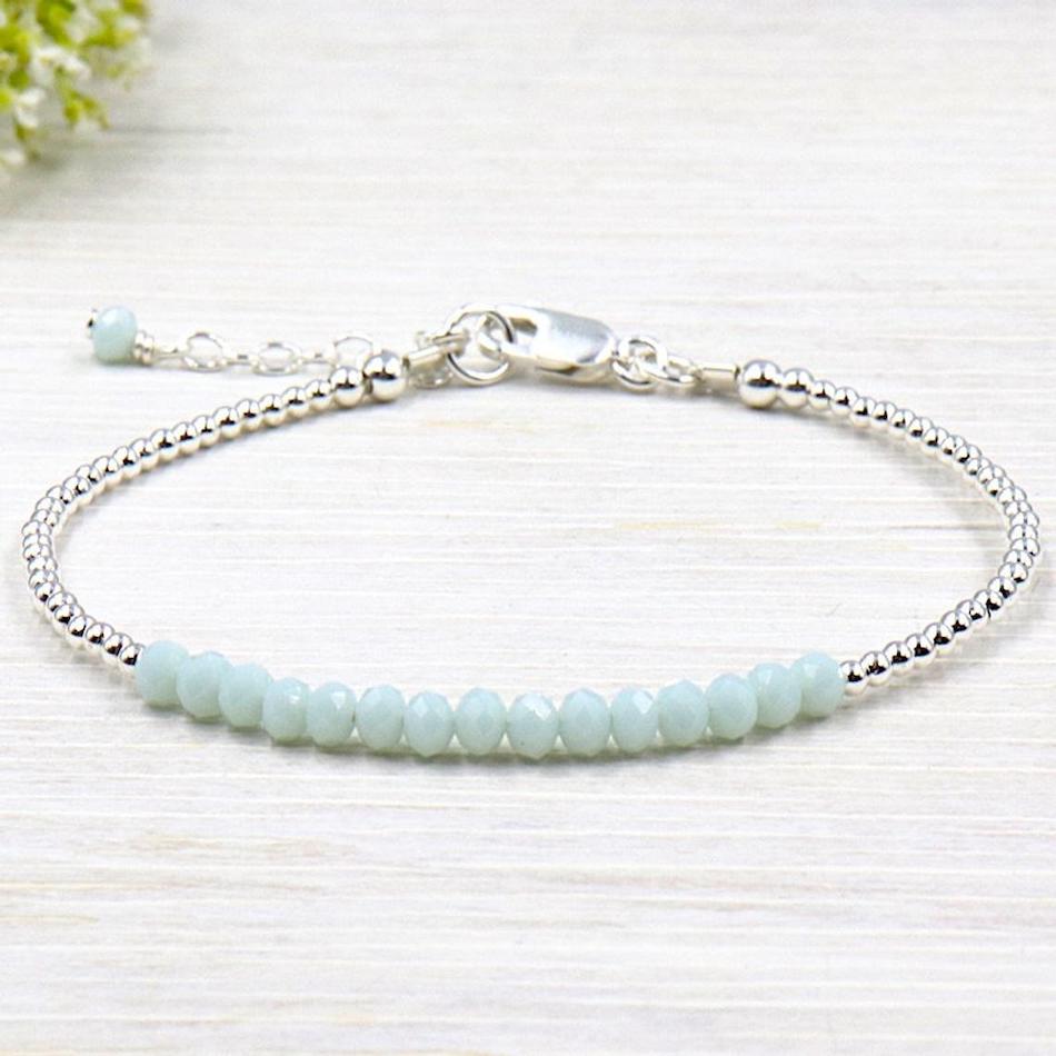 bracelet pour femme en pierres de gemmes quartz vert d'eau associées à des perles en argent 925
