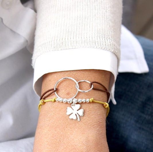 Bracelet anneaux entrelacés en argent 925 sur cordon - unbijouforyou