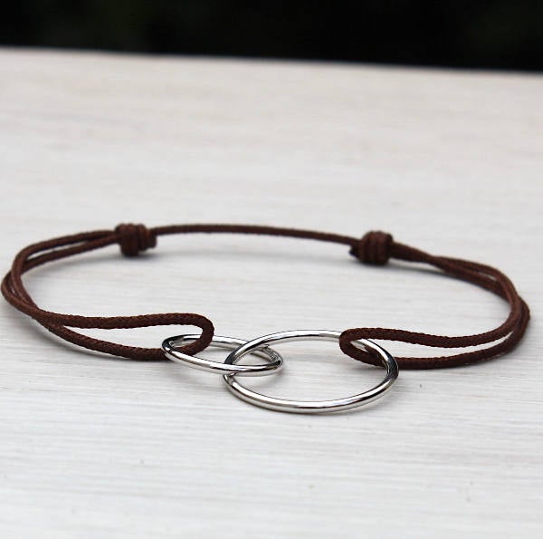 Bracelet anneaux entrelacés en argent 925 sur cordon - unbijouforyou