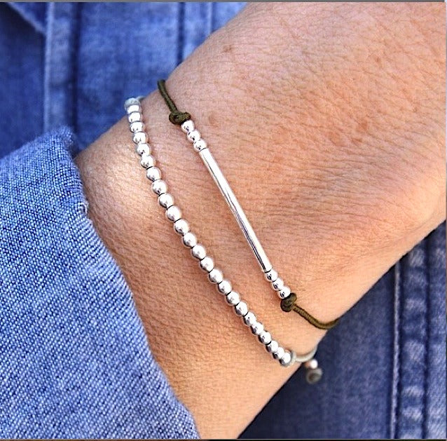 Bracelet jonc et perles argent 925 sur cordon pour femme - unbijouforyou