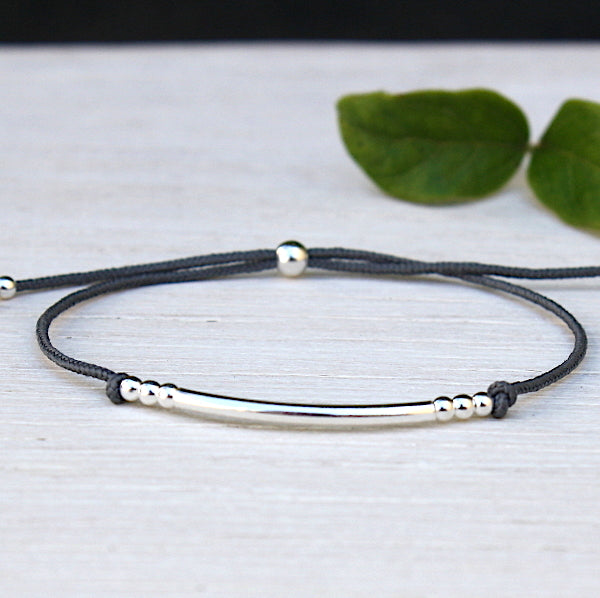 Bracelet jonc et perles argent 925 sur cordon pour femme - unbijouforyou