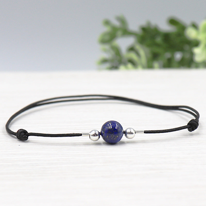 bracelet cordon femme pierre ronde lapis lazuli - unbijouforyou