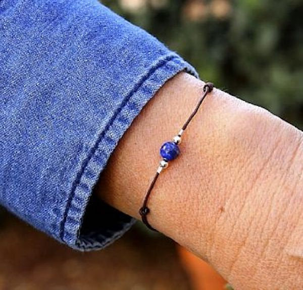bracelet cordon femme pierre ronde lapis lazuli - unbijouforyou