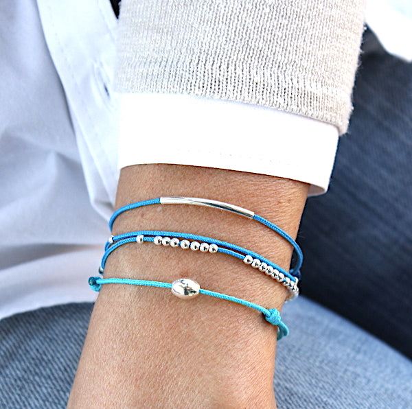 Bracelet cordon triple tours perles et jonc en argent 925 - unbijouforyou