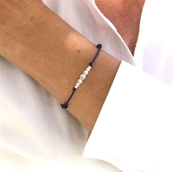 Bracelet cordon au choix perles rondes dégradées argent massif 925 - unbijouforyou