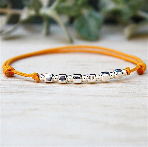 bracelet femme cordon perles carrées et rondes en argent 925 - unbijouforyou