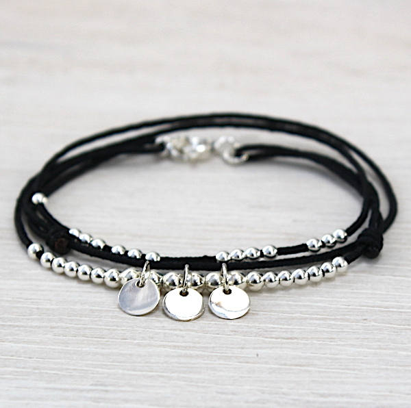Bracelet cordon pastilles et perles argent 925 triple tours - unbijouforyou