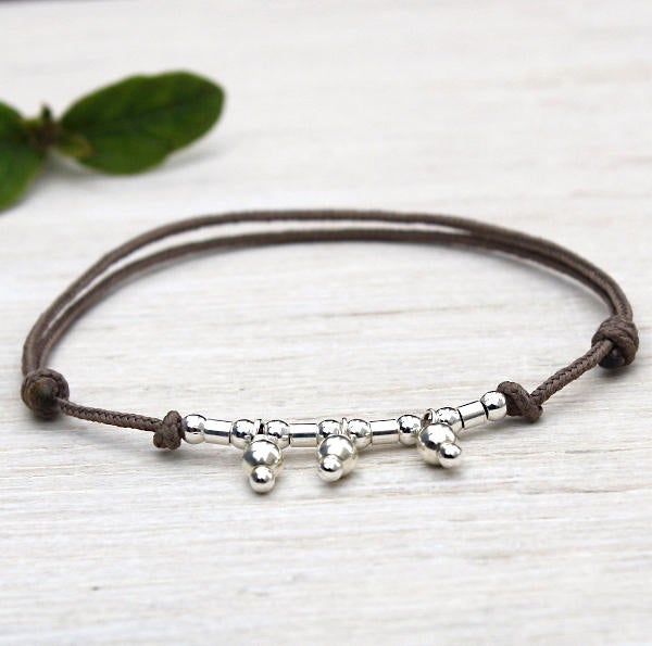 Bracelet femme cordon à choisir perles gri-gri et tubes en argent 925 - unbijouforyou