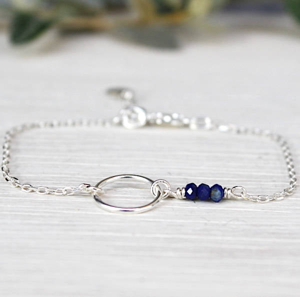 Bracelet femme anneau argent 925 et pierres de gemmes lapis lazuli