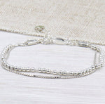 bracelet chaines double box en argent 925 avec des perles rondes pour femme