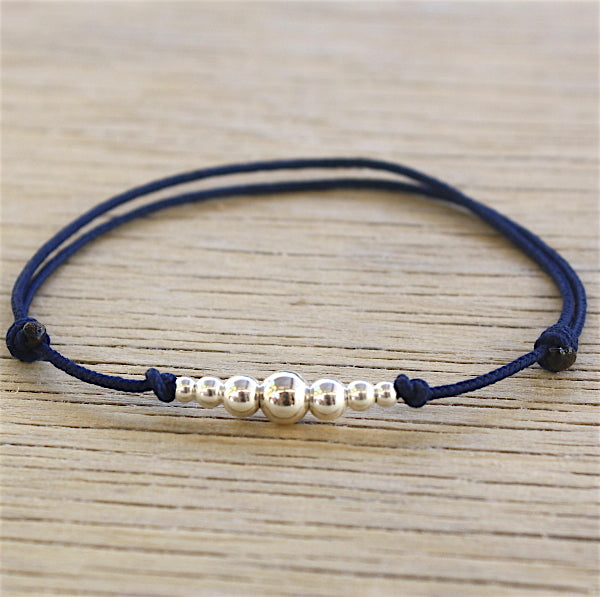Bracelet cordon au choix perles rondes dégradées argent massif 925 - unbijouforyou