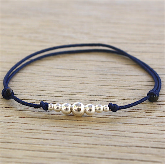 Bracelet cordon au choix perles rondes dégradées argent massif 925 - unbijouforyou